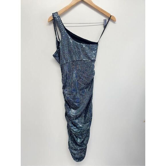 AQUA Dress Size Small Asymmetric Midi Cocktail Party Blue Sequined NWT - Picture 5 of 11